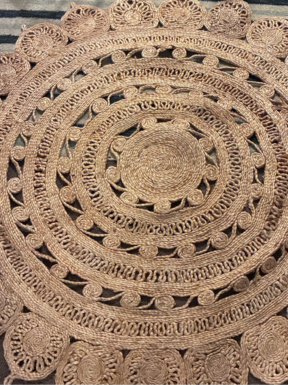 Handmade Round Jute Crochet Rug in Natural Tan 60” Diameter